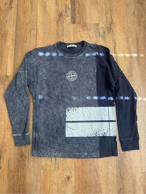 Stone Island Black and Gray Long Sleeve Graphic Tee